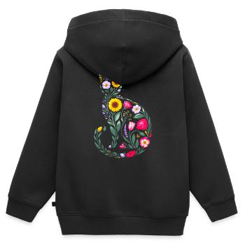 Silhouette Chat Floral Femmes - Sweat Premium à capuche zippé enfant bio - noir - Dos - AI Model Kid Male (0cm)