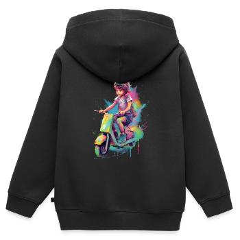 Junge auf Roller - Kinder Premium Organic Zip Hoodie - Schwarz - Hinten - AI Model Kid Male (0cm)