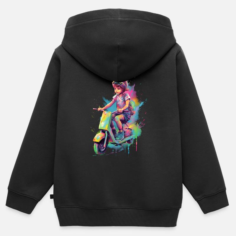Garçon en scooter - Sweat Premium à capuche zippé enfant bio - noir