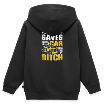 Sauve votre voiture de la dépanneuse de fossé - Sweat Premium à capuche zippé enfant bio - noir - Dos - AI Model Kid Male (0cm)