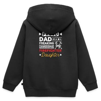 Fier papa d’une fille pompière géniale - Sweat Premium à capuche zippé enfant bio - noir - Dos - AI Model Kid Male (0cm)