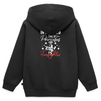 Dans un monde rempli de princesses, soyez pompier - Sweat Premium à capuche zippé enfant bio - noir - Dos - AI Model Kid Male (0cm)