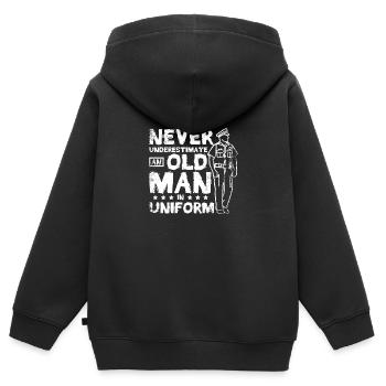 Never underestimate an old man in uniform - Kinder Premium Organic Zip Hoodie - Schwarz - Hinten - AI Model Kid Male (0cm)