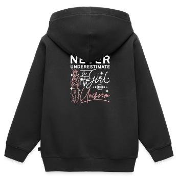 Never underestimate a girl in uniform - Kinder Premium Organic Zip Hoodie - Schwarz - Hinten - AI Model Kid Male (0cm)