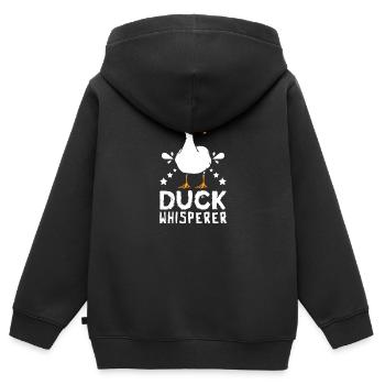 Chuchoteur de canard pékin de compagnie - Sweat Premium à capuche zippé enfant bio - noir - Dos - AI Model Kid Male (0cm)
