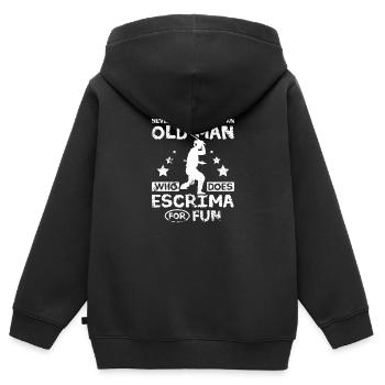 Ne sous-estimez jamais un vieil homme qui fait de l’escrima - Sweat Premium à capuche zippé enfant bio - noir - Dos - AI Model Kid Male (0cm)