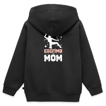 Fête des mères Escrima maman - Sweat Premium à capuche zippé enfant bio - noir - Dos - AI Model Kid Male (0cm)