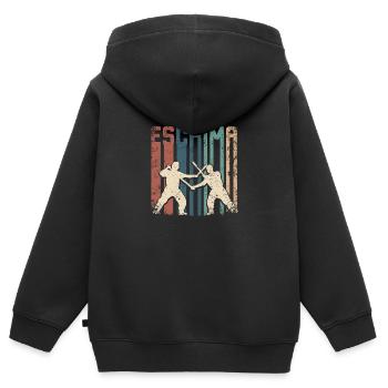 Rétro Vintage Escrima - Sweat Premium à capuche zippé enfant bio - noir - Dos - AI Model Kid Male (0cm)