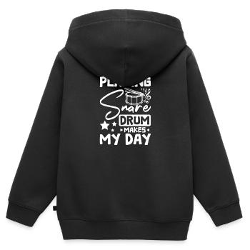 Jouer de la caisse claire fait ma journée - Sweat Premium à capuche zippé enfant bio - noir - Dos - AI Model Kid Male (0cm)