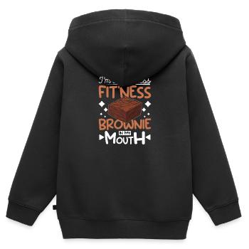 I'm into Fitness Fit'ness brownie in my mouth - Kinder Premium Organic Zip Hoodie - Schwarz - Hinten - AI Model Kid Male (0cm)