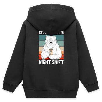 Direkte aus der Nachtschicht - Kinder Premium Organic Zip Hoodie - Schwarz - Hinten - AI Model Kid Male (0cm)