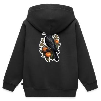Corbeau sur buisson de citrouille Halloween - Sweat Premium à capuche zippé enfant bio - noir - Dos - AI Model Kid Male (0cm)