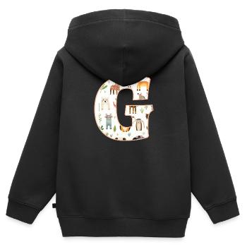 Buchstabe G, Monogramm, Tiermuster - Kinder Premium Organic Zip Hoodie - Schwarz - Hinten - AI Model Kid Male (0cm)