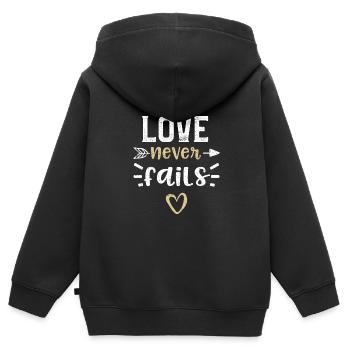 Love never fails - Jesus - Kinder Premium Organic Zip Hoodie - Schwarz - Hinten - AI Model Kid Male (0cm)