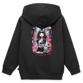 Anime e-Girl Sushi Goth Pastel Streetwear - Sweat Premium à capuche zippé enfant bio - noir - Dos - AI Model Kid Male (0cm)
