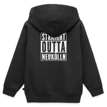 STRAIGHT OUTTA NEUKÖLLN lustiges Berlin Shirt - Kinder Premium Organic Zip Hoodie - Schwarz - Hinten - AI Model Kid Male (0cm)
