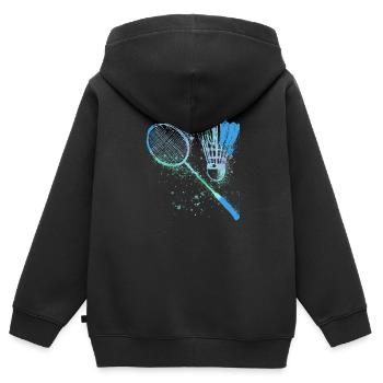 badminton,federball,aquarell, ,graffiti, - Kinder Premium Organic Zip Hoodie - Schwarz - Hinten - AI Model Kid Male (0cm)