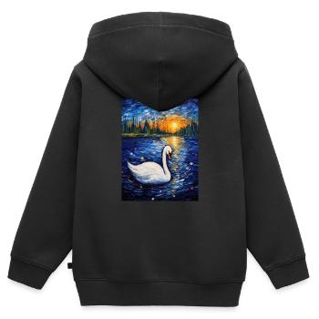 Cygne, Van Gogh, Nuit Étoilée, Animal, Oiseau - Sweat Premium à capuche zippé enfant bio - noir - Dos - AI Model Kid Male (0cm)