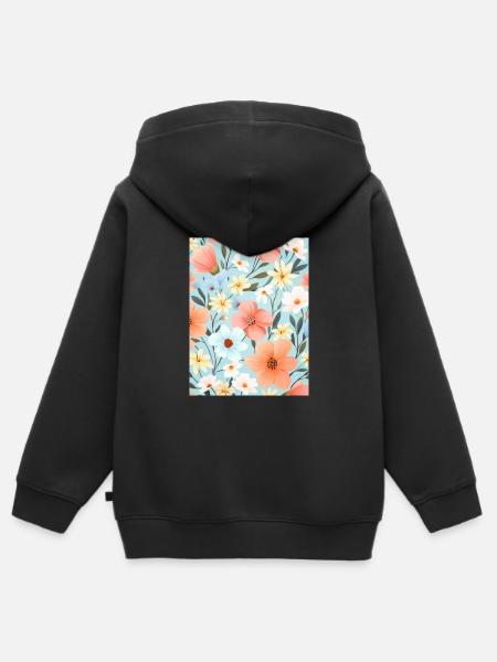pastel blumen floral muster - Premium børne zip-hættetrøje økologisk - sort