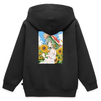 anime, mädchen, sonnenblumen, otaku - Kinder Premium Organic Zip Hoodie - Schwarz - Hinten - AI Model Kid Male (0cm)