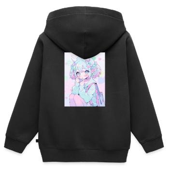 Anime, Fille d’anime, Fille d’anime, Elfe - Sweat Premium à capuche zippé enfant bio - noir - Dos - AI Model Kid Male (0cm)