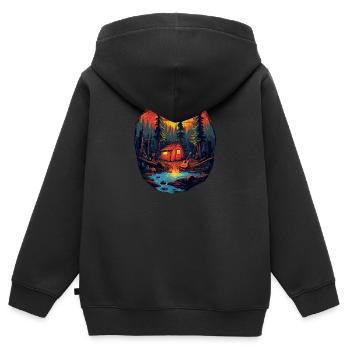 Campfire am See nach dem Wandern ausruhen - Kinder Premium Organic Zip Hoodie - Schwarz - Hinten - AI Model Kid Male (0cm)