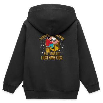 Ich habe meine Symptome online nachgeschlagen - Kinder Premium Organic Zip Hoodie - Schwarz - Hinten - AI Model Kid Male (0cm)