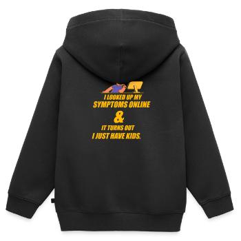 Ich habe meine Symptome online nachgeschlagen - Kinder Premium Organic Zip Hoodie - Schwarz - Hinten - AI Model Kid Male (0cm)