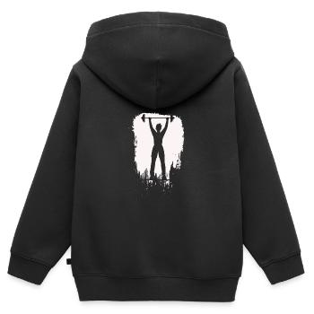 Musculation Haltérophilie Fitness Workout - Sweat Premium à capuche zippé enfant bio - noir - Dos - AI Model Kid Male (0cm)