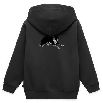 Border Collie - Sweat Premium à capuche zippé enfant bio - noir - Dos - AI Model Kid Male (0cm)