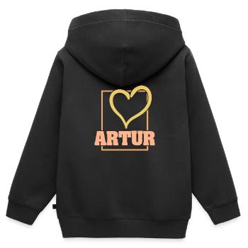 Artur als Herz - Kinder Premium Organic Zip Hoodie - Schwarz - Hinten - AI Model Kid Male (0cm)