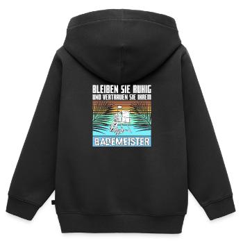 bademeister - Kinder Premium Organic Zip Hoodie - Schwarz - Hinten - AI Model Kid Male (0cm)