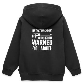 Engineer warned you Dedicated person gift - Kids Premium Organic Zip-up Hoodie - black - Back - AI Model Kid Male (0cm)