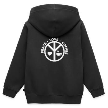 Peace Love Coffee - Kinder Premium Organic Zip Hoodie - Schwarz - Hinten - AI Model Kid Male (0cm)