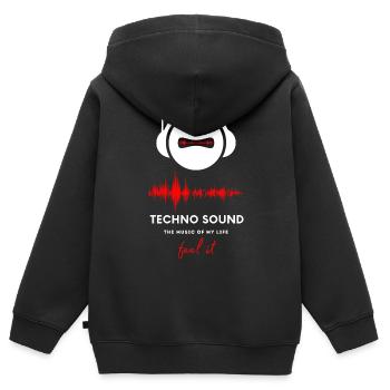 Musique Techno Rave House - Sweat Premium à capuche zippé enfant bio - noir - Dos - AI Model Kid Male (0cm)