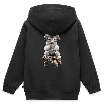 CAT-REITEN-SCHILDKRÖTE - Kinder Premium Organic Zip Hoodie - Schwarz - Hinten - AI Model Kid Male (0cm)