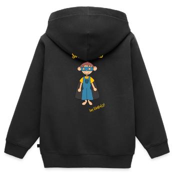 Superheld - Kinder Premium Organic Zip Hoodie - Schwarz - Hinten - AI Model Kid Male (0cm)
