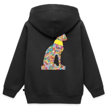 Chat Fleur Pharaons Ancien - Sweat Premium à capuche zippé enfant bio - noir - Dos - AI Model Kid Male (0cm)
