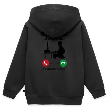 Mon Pc M'appelle Il faut que j'y ailler - Sweat Premium à capuche zippé enfant bio - noir - Dos - AI Model Kid Male (0cm)