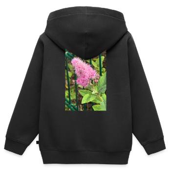 Fleur rose - Sweat Premium à capuche zippé enfant bio - noir - Dos - AI Model Kid Male (0cm)