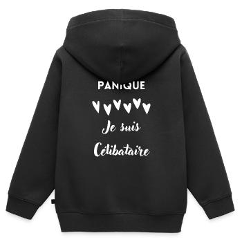 Pas de panique je suis célibataire - Sweat Premium à capuche zippé enfant bio - noir - Dos - AI Model Kid Male (0cm)