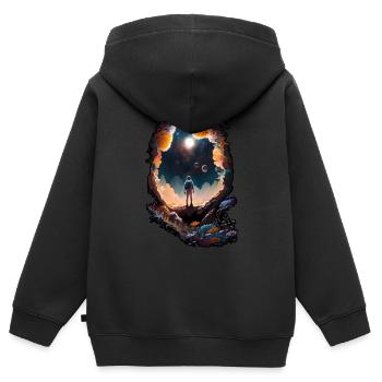 Astronaute regardant des étoiles, Science-fiction surréaliste, Espace - Sweat Premium à capuche zippé enfant bio - noir - Dos - AI Model Kid Male (0cm)