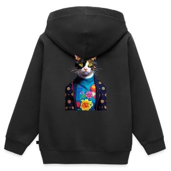 Wunderbare heimische kurzhaarige Katze wartet einsam - Kinder Premium Organic Zip Hoodie - Schwarz - Hinten - AI Model Kid Male (0cm)