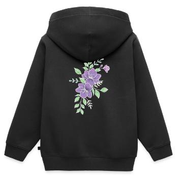 Fleur violette - Sweat Premium à capuche zippé enfant bio - noir - Dos - AI Model Kid Male (0cm)