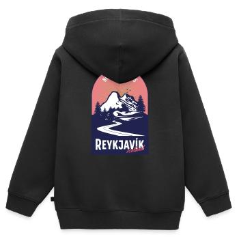 Reykjavik Islande Road Trip vintage - Sweat Premium à capuche zippé enfant bio - noir - Dos - AI Model Kid Male (0cm)