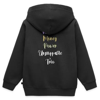 Femmes, argent, pouvoir = Trio imparable - Sweat Premium à capuche zippé enfant bio - noir - Dos - AI Model Kid Male (0cm)