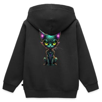 Chat Galaxy - Sweat Premium à capuche zippé enfant bio - noir - Dos - AI Model Kid Male (0cm)