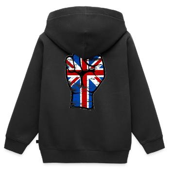 Britische Flagge Faust Hand Symbol used - Kinder Premium Organic Zip Hoodie - Schwarz - Hinten - AI Model Kid Male (0cm)