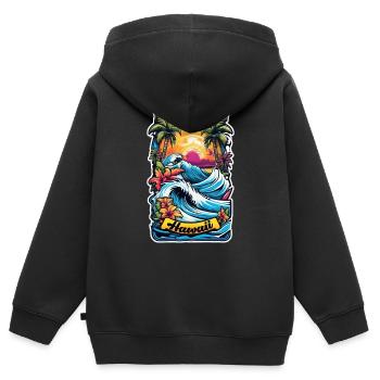 Surfen Strand Palme Sonnenschein Urlaub - Kinder Premium Organic Zip Hoodie - Schwarz - Hinten - AI Model Kid Male (0cm)