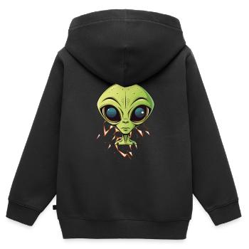 Tête d’extraterrestre sur un vaisseau spatial - Sweat Premium à capuche zippé enfant bio - noir - Dos - AI Model Kid Male (0cm)